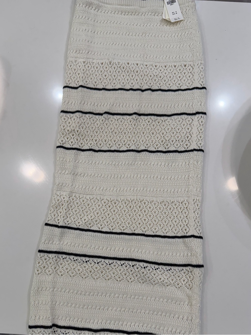 Women’s Cream Knit Midi Skirt with Black Stripes